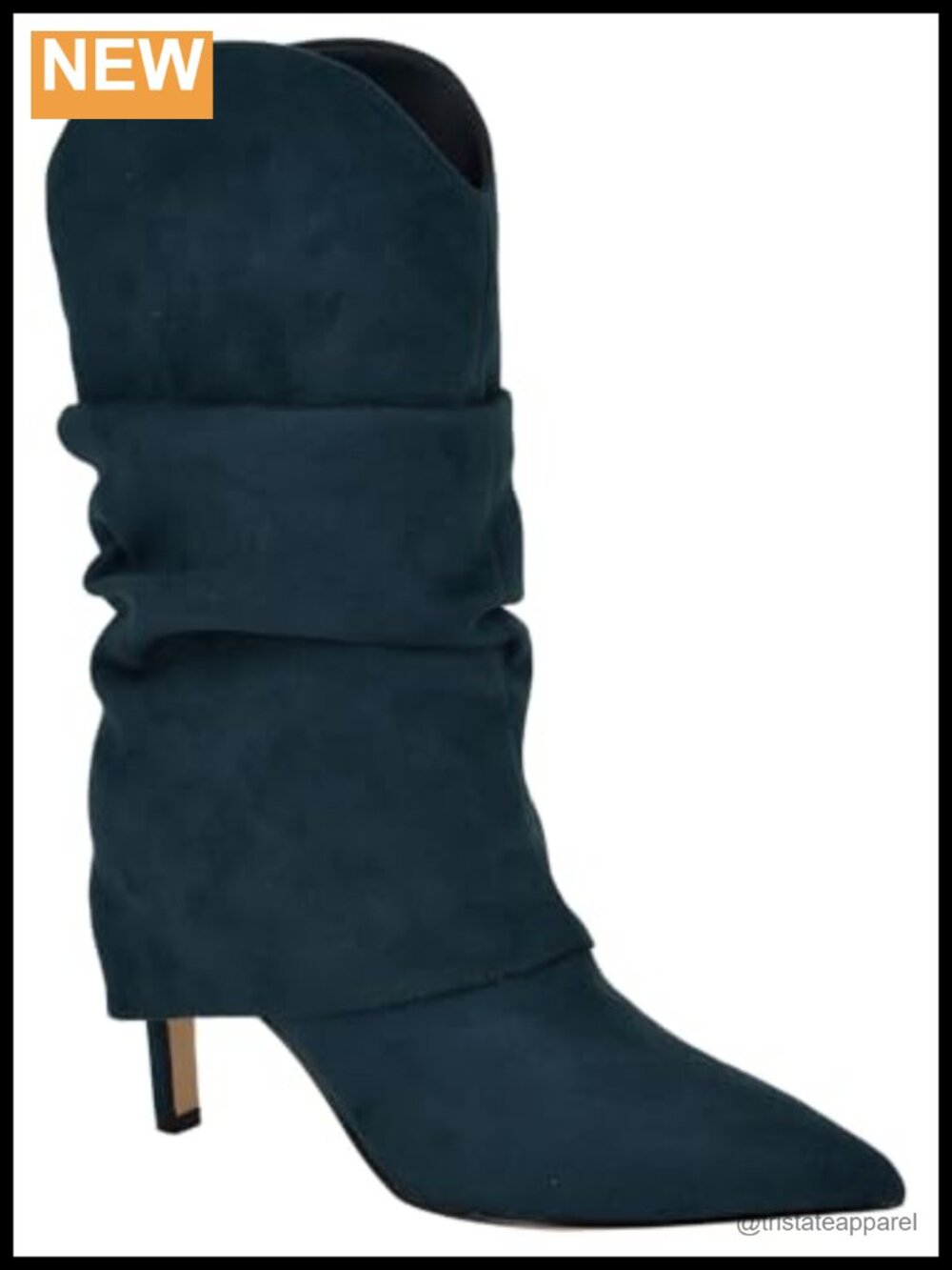 Slouchy Mid-Calf Boots with Pointed Toe, Stiletto Heel and Faux Suede Upper -